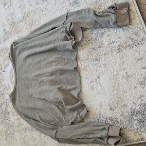 Pink Lily Olive Waffle Knit Sweatshirt Hi-Lo